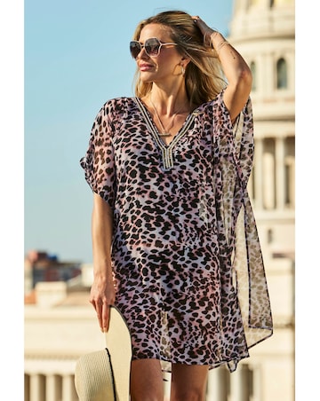 Sosandar Leopard Print Kaftan With Luxe Embellishment Detail