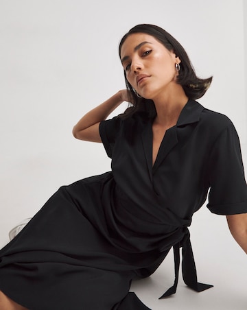 Black Wrap Midi Shirt Dress