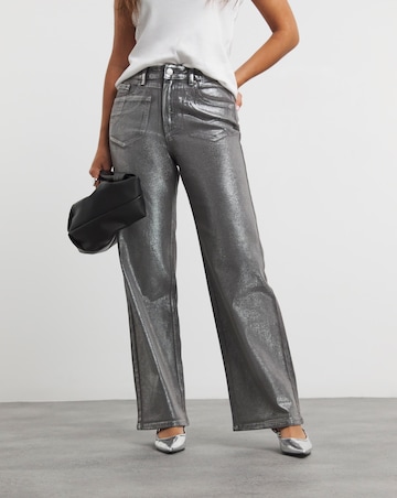 Silver Metallic Straight Leg Jean