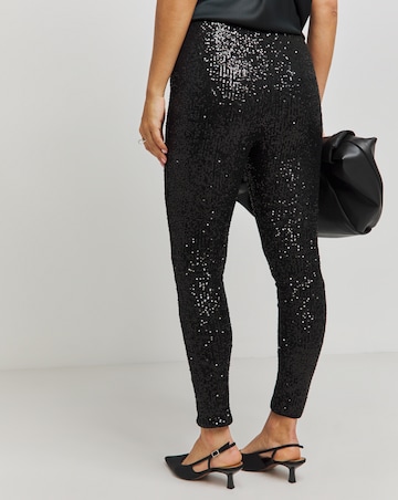 Black Stretch Sequin Pull On Skinny Trousers