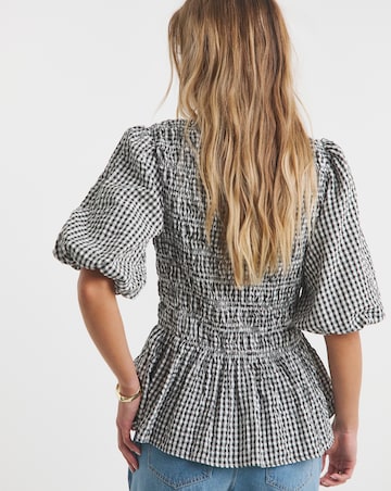 Simply Be Gingham Shirred Seersucker Blouse