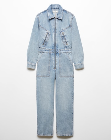 Mango One-Piece Denim Zipper Jumpsuit