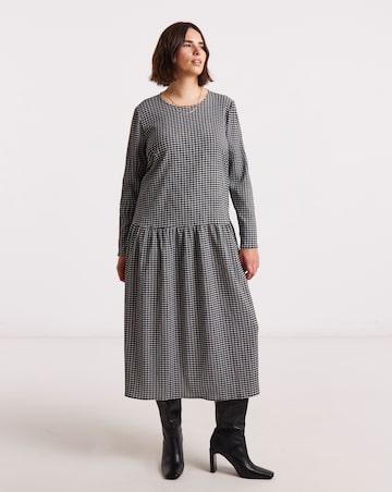 Simply Be Mono Jersey Check Drop Waist Midi Dress