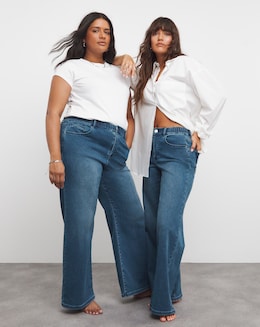 Mid Wash Cosy Finish Wide Leg Jeans