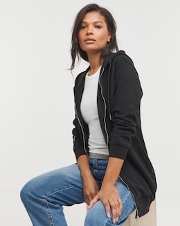 Black Core Zip Through Longline Hoodie