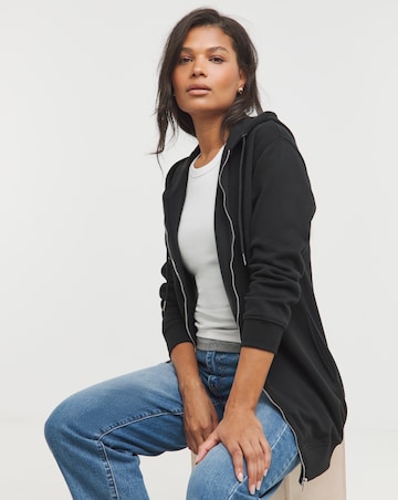 Black Core Zip Through Longline Hoodie