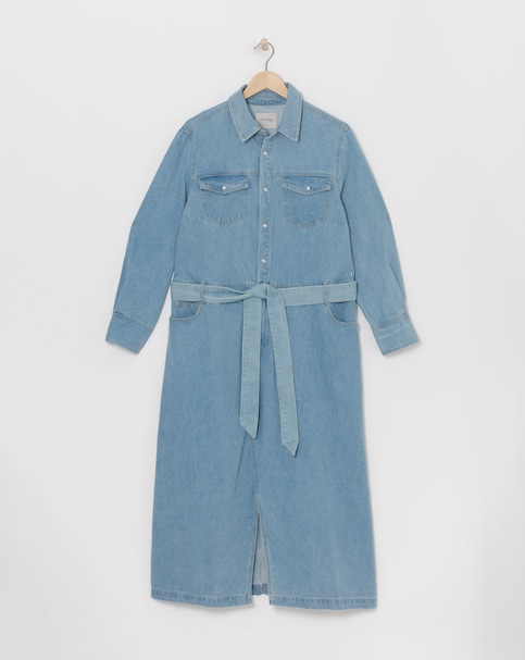 Light Wash Denim Maxi Shirt Dress