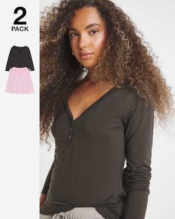 Chocolate & Pink 2 Pack Soft Touch Henley Tops