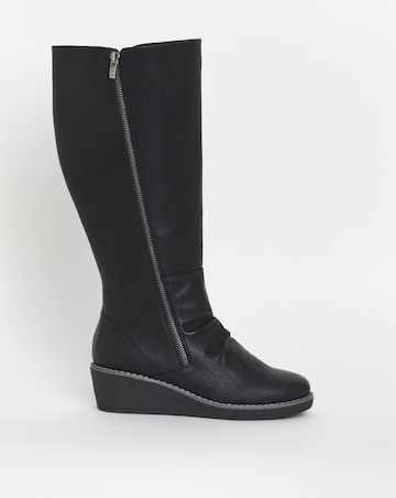 Cushion Walk Wedged Crepe Sole Knee High Boot EEE Fit Standard Calf