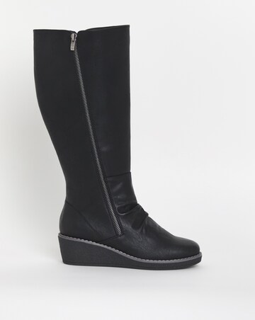Cushion Walk Wedged Crepe Sole Knee High Boot EEE Fit Standard Calf