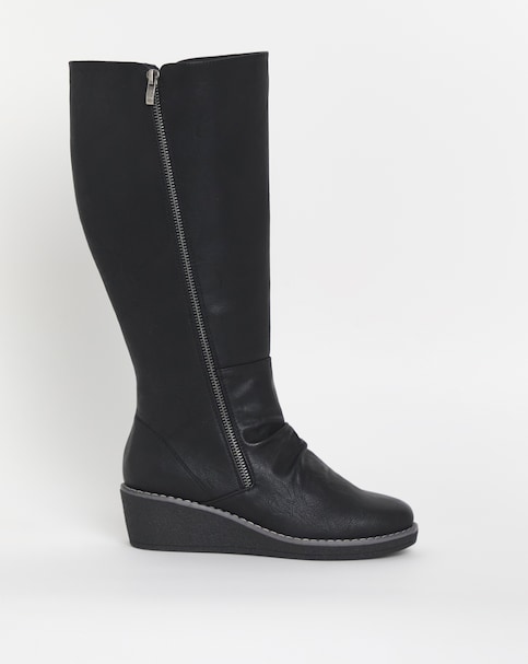 Cushion Walk Wedged Crepe Sole Knee High Boot EEE Fit Standard Calf