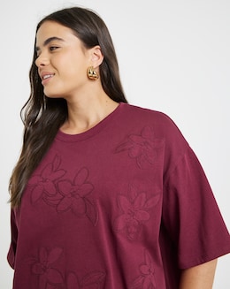 Burgundy Floral Applique T-Shirt