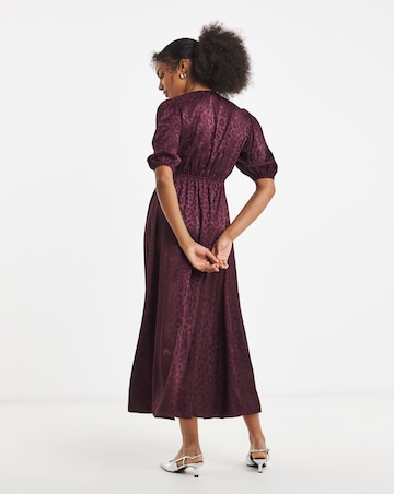 Plum Animal Satin Jacquard Midi Tea Dress