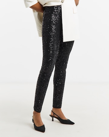 Black Stretch Sequin Pull On Skinny Trousers