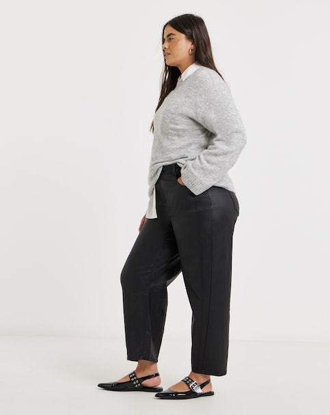 Black Coated Barrel Leg Jeans