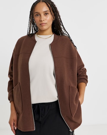 Chocolate Soft Zip Through Bomber Jacket