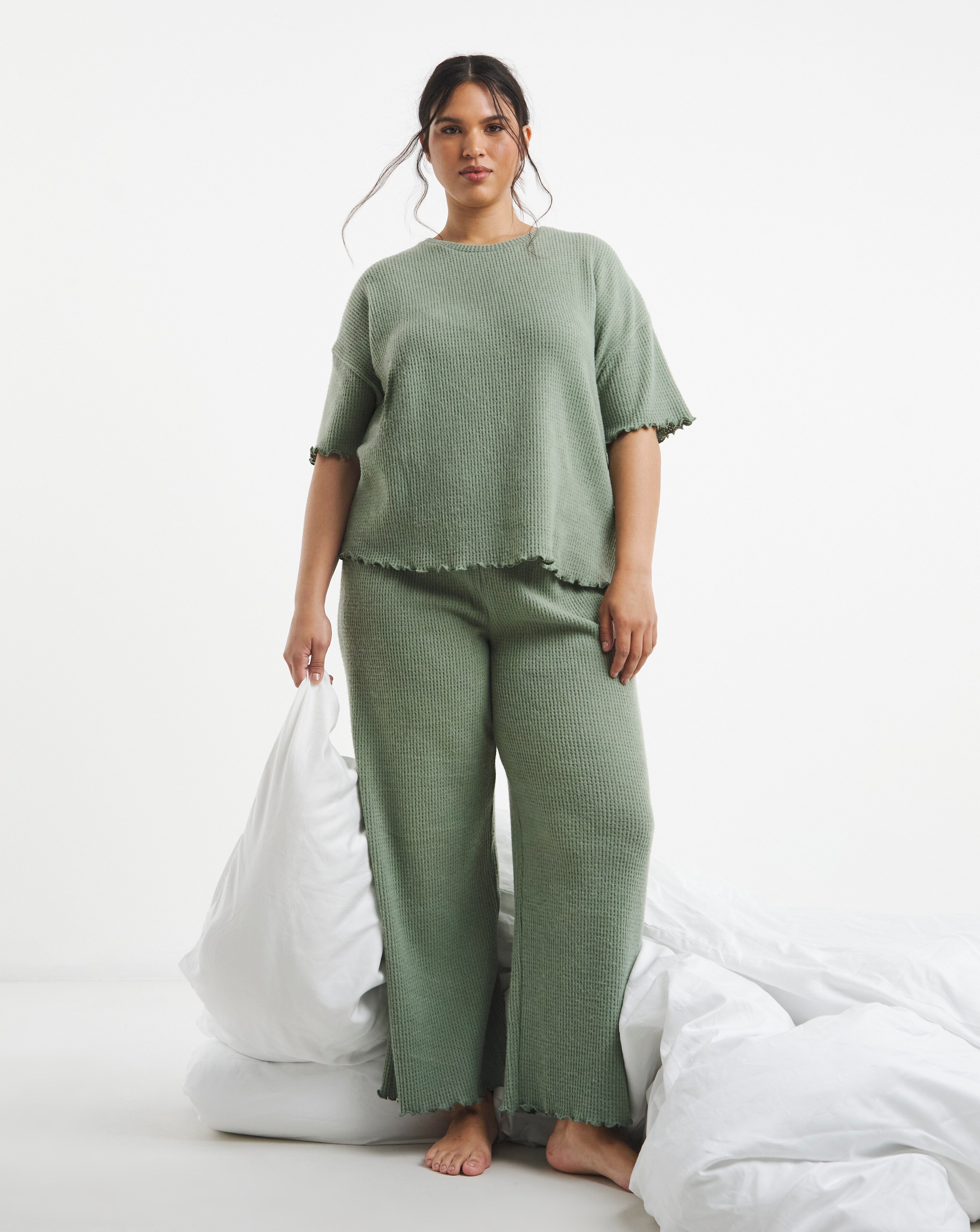 Pretty Secrets Brushed Waffle Lounge Set Khaki