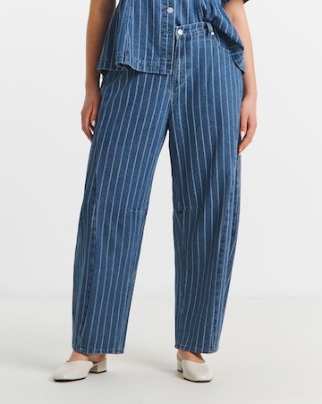 Simply Be Dark Blue Jacquard Stripe Barrel Leg Jean Co Ord