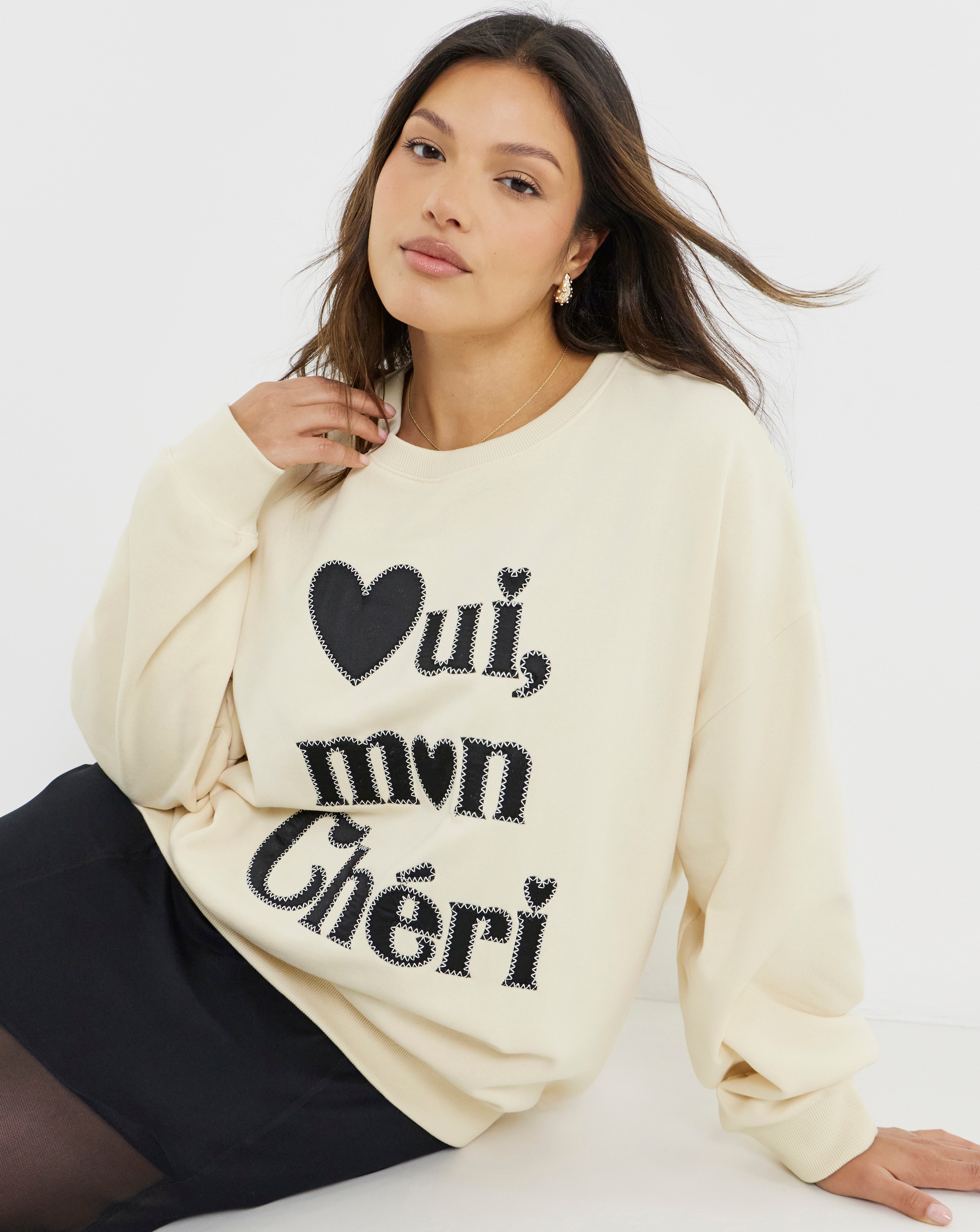 Simply Be Ecru Oui Mon Cheri Graphic Sweatshirt Fashion World
