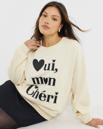 Simply Be Ecru Oui Mon Cheri Graphic Sweatshirt