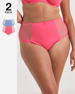 Pretty Secrets (2 Pack) Rachel Embroidery Deep Brief Knickers Pink/Blue