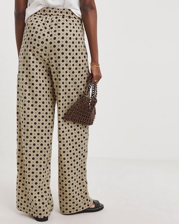 Natural Print Spun Viscose Pull On Wide Leg Trousers