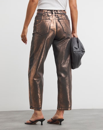 Copper Metallic Barrel Leg Jeans