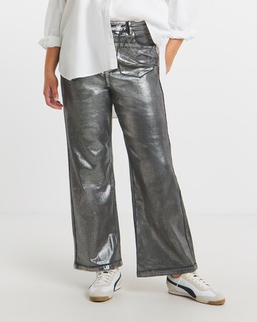 Black Metallic Wide Leg Jeans