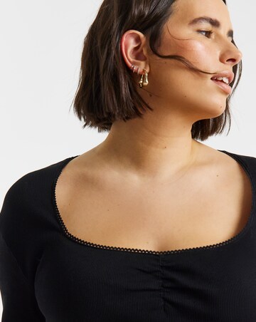 Simply Be Black Square Neck Long Sleeve Ribbed Top