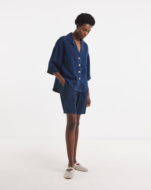 Blue Tencel™ Denim Jogger Shorts