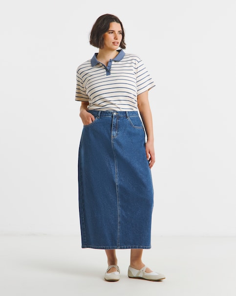 Mid Wash 100% Cotton Authentic Denim Midaxi Skirt