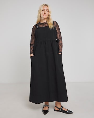 Simply Be Black Covered Buckle Denim Dungaree Midaxi Dress