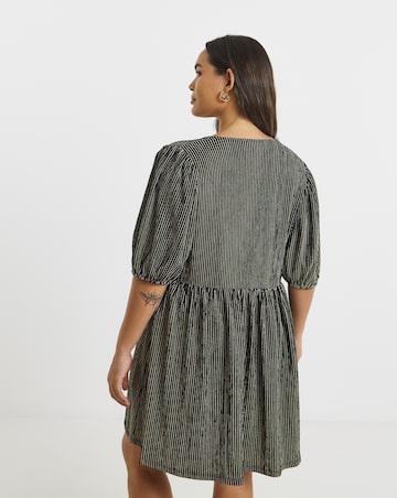 Simply Be Black Stripe Waffle Waist Detail Skater Dress