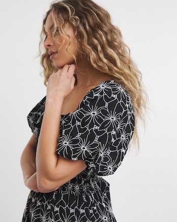Lovedrobe Broderie Puff Sleeve Square Neck Elasticated Waist Midi Dress