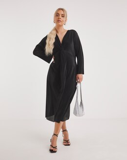 Twist Front Plisse Midi Dress
