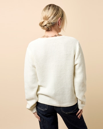 Little Mistress Cream Knitted Bow Pocket Detail Cardigan