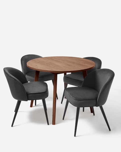 Oslo Round Dining Table with 4 Emilie Velvet Chairs