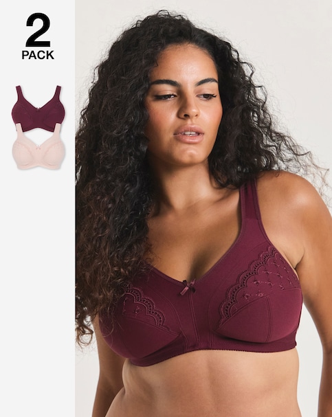 Pretty Secrets (2 Pack) Sally Minimiser Non Wired Bras (D-J) Cherry/Stone
