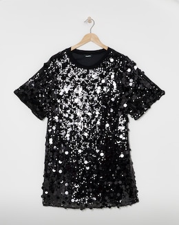 Black Sequin T-Shirt Dress