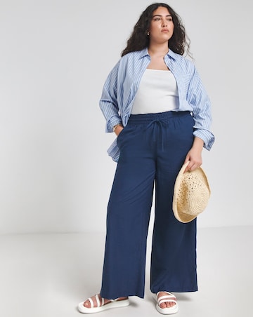 Simply Be Navy Easy Care Linen Mix Wide Leg Trouser