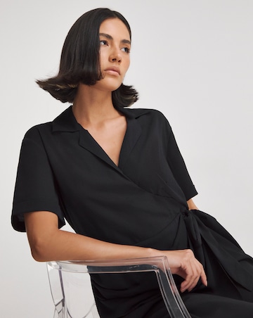 Black Wrap Midi Shirt Dress