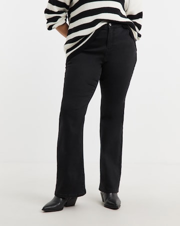 Black Fleece Lined Cosy Warm Feel Stretch Flare Leg Jeans