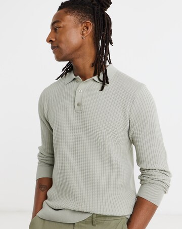Textured Long Sleeve Knitted Polo