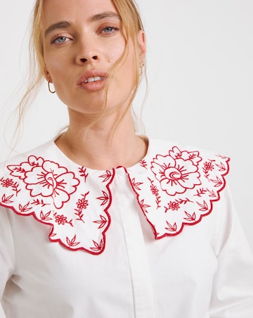 White Embroidered Collared Blouse