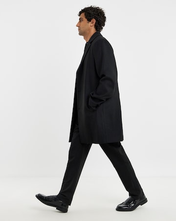 Black Wool Blend Mid Length Overcoat