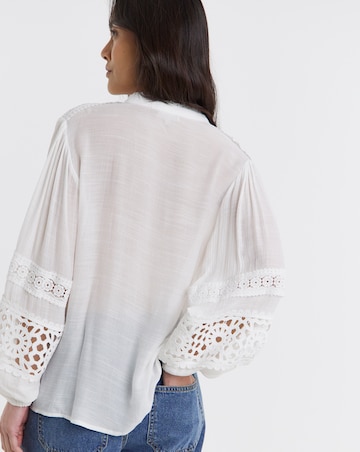 Lace Trim Button Through Prairie Blouse