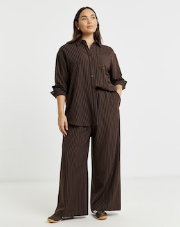 Chocolate Pinstripe Drawstring Wide Leg Trousers