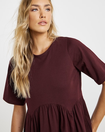 Burgundy Jersey Smock Midi Dress With Pockets