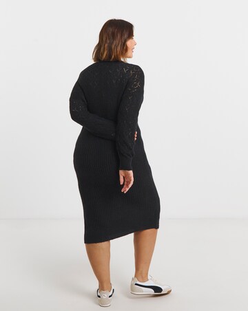 Simply Be Black Pointelle Rib Knitted Dress