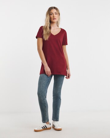 Black & Burgundy Pack 2 V Neck Longline T-Shirts